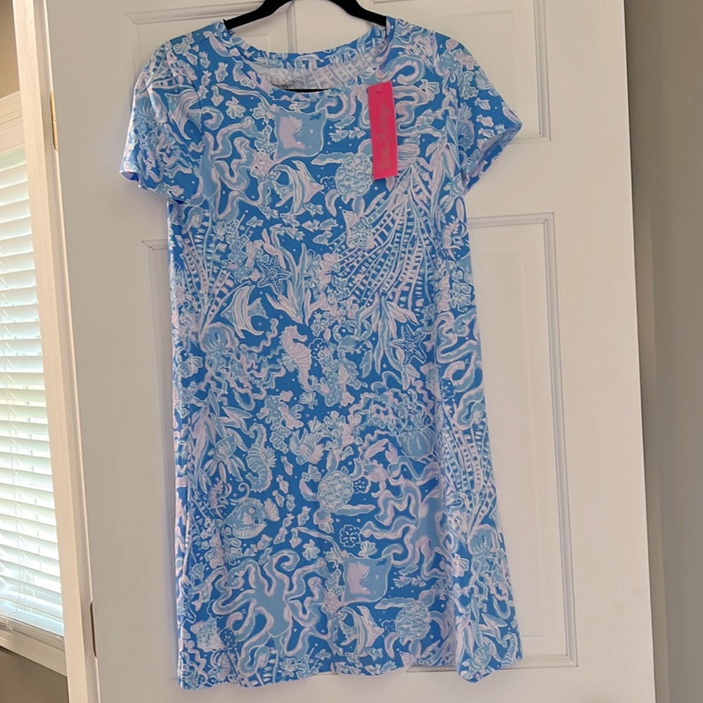 Lilly Pulitzer Cody Short Sleeve Dress Boca Blue Sea what I Sea XS